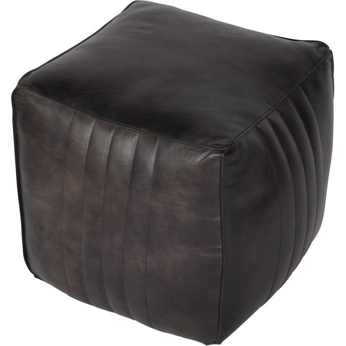 Cube Leather Pouffe in Charcoal