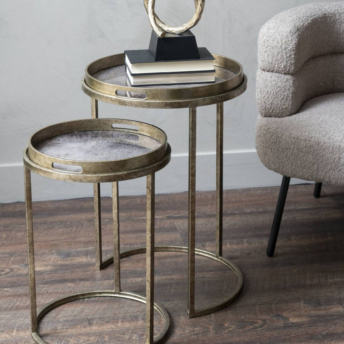 Libra Vienna Antique Gold Atlas Set Of 2 Side Tray Tables