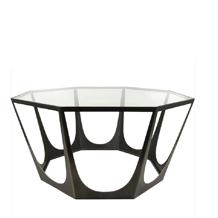 Libra Interiors Catalan Bronze Gilded Glass Top Round Coffee Table