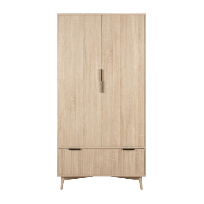 Enzo Oak Grooved Double Wardrobe with Drawer