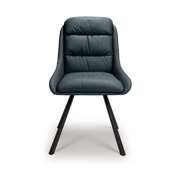 Kensington Deluxe Swivel Leather Effect Midnight Blue Dining Chair