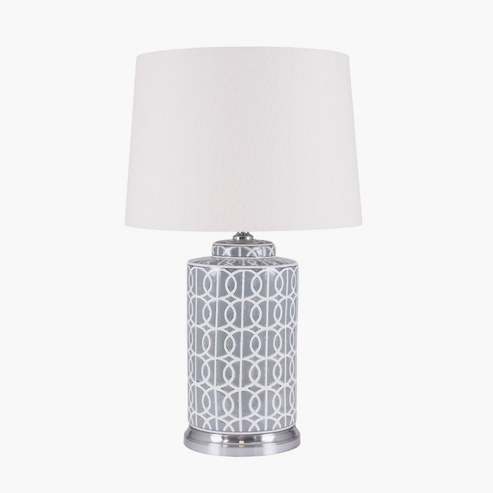 Aris Tall Grey and White Geo Pattern Table Lamp