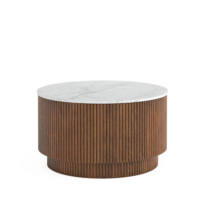 Lucas Black Mango & Marble Round Fluted Coffee Table