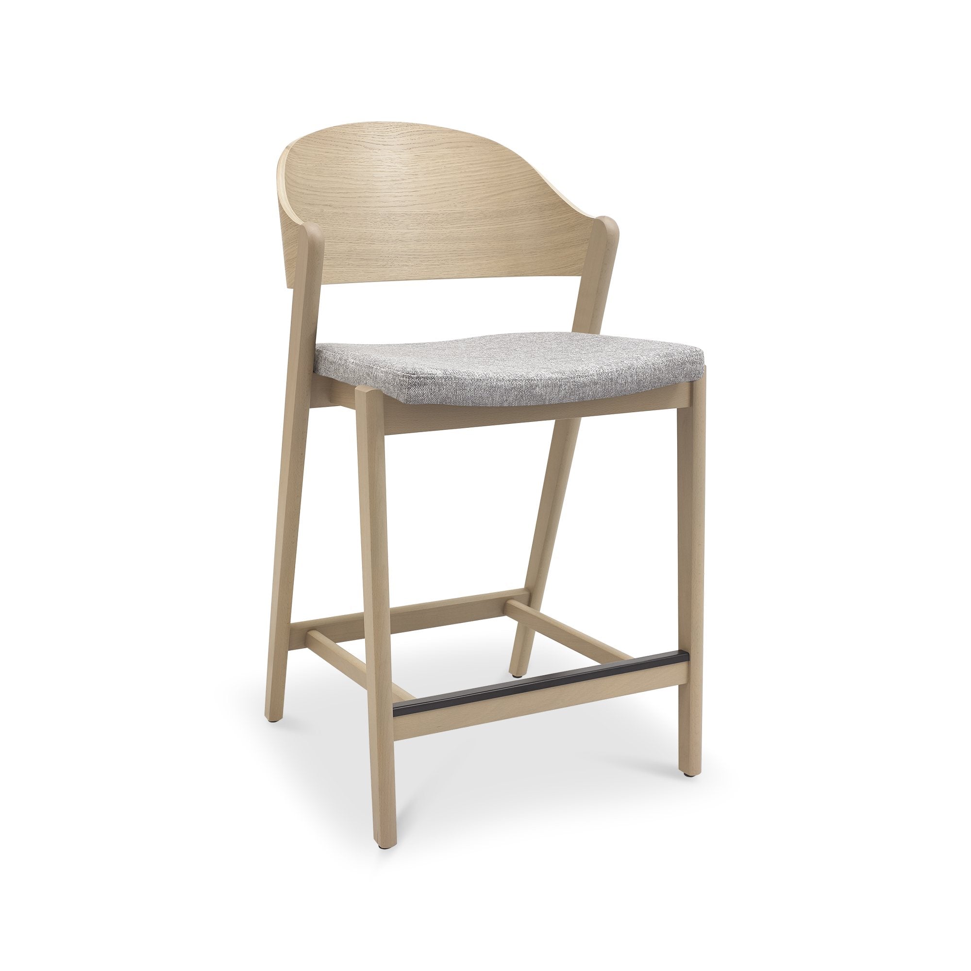 Vega Scandi Oak Bar Stool in Grey Fabric