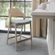 Vega Scandi Oak Bar Stool in Grey Fabric