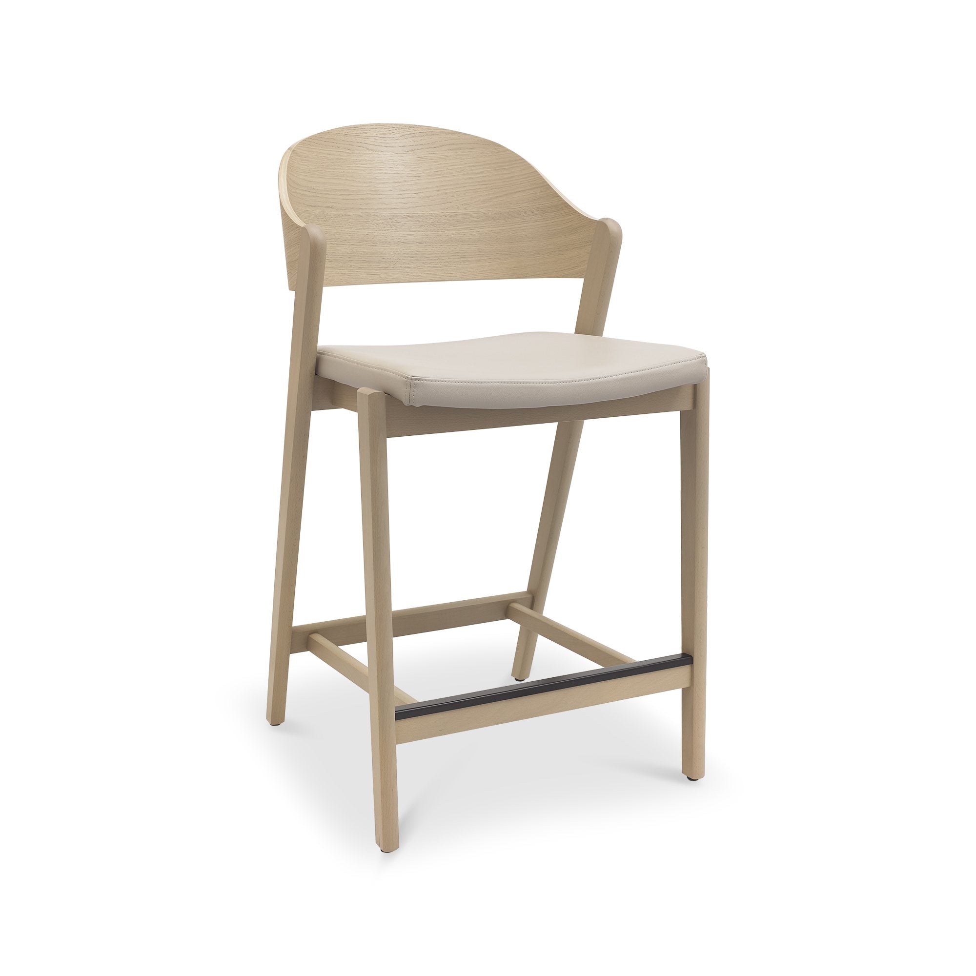 Vega Scandi Oak Bar Stool in Ivory Bonded Leather