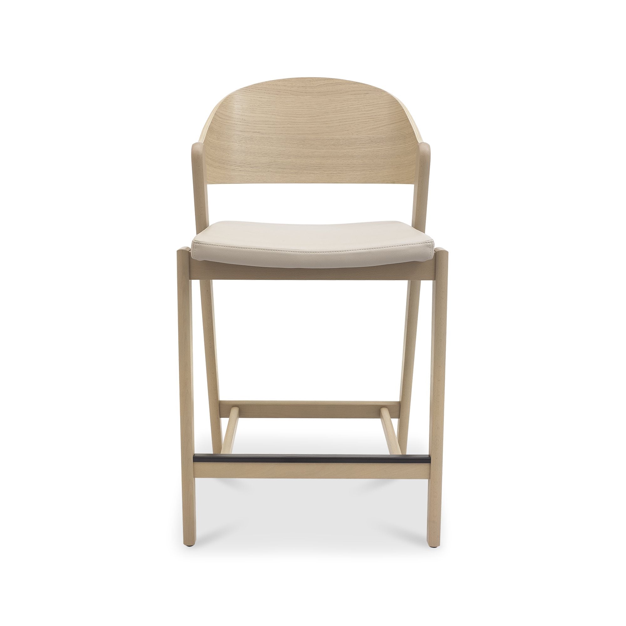 Vega Scandi Oak Bar Stool in Ivory Bonded Leather