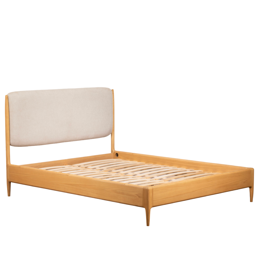 G-PLAN WINCHESTER OAK BEDSTEAD WITH UPHOLSTERED HEADBOARD