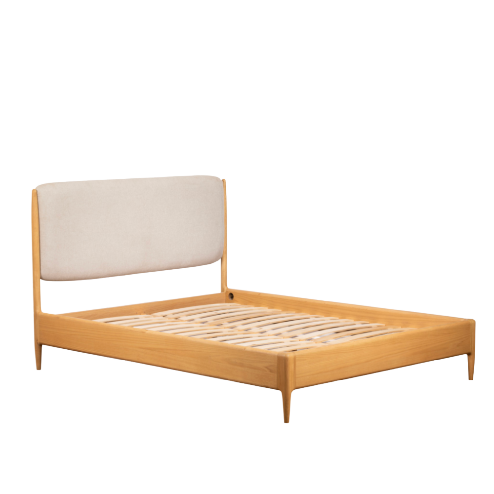 G-PLAN WINCHESTER OAK BEDSTEAD WITH UPHOLSTERED HEADBOARD