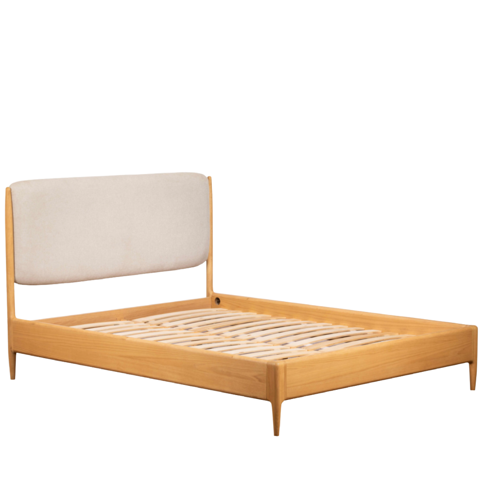 G-PLAN WINCHESTER OAK BEDSTEAD WITH UPHOLSTERED HEADBOARD