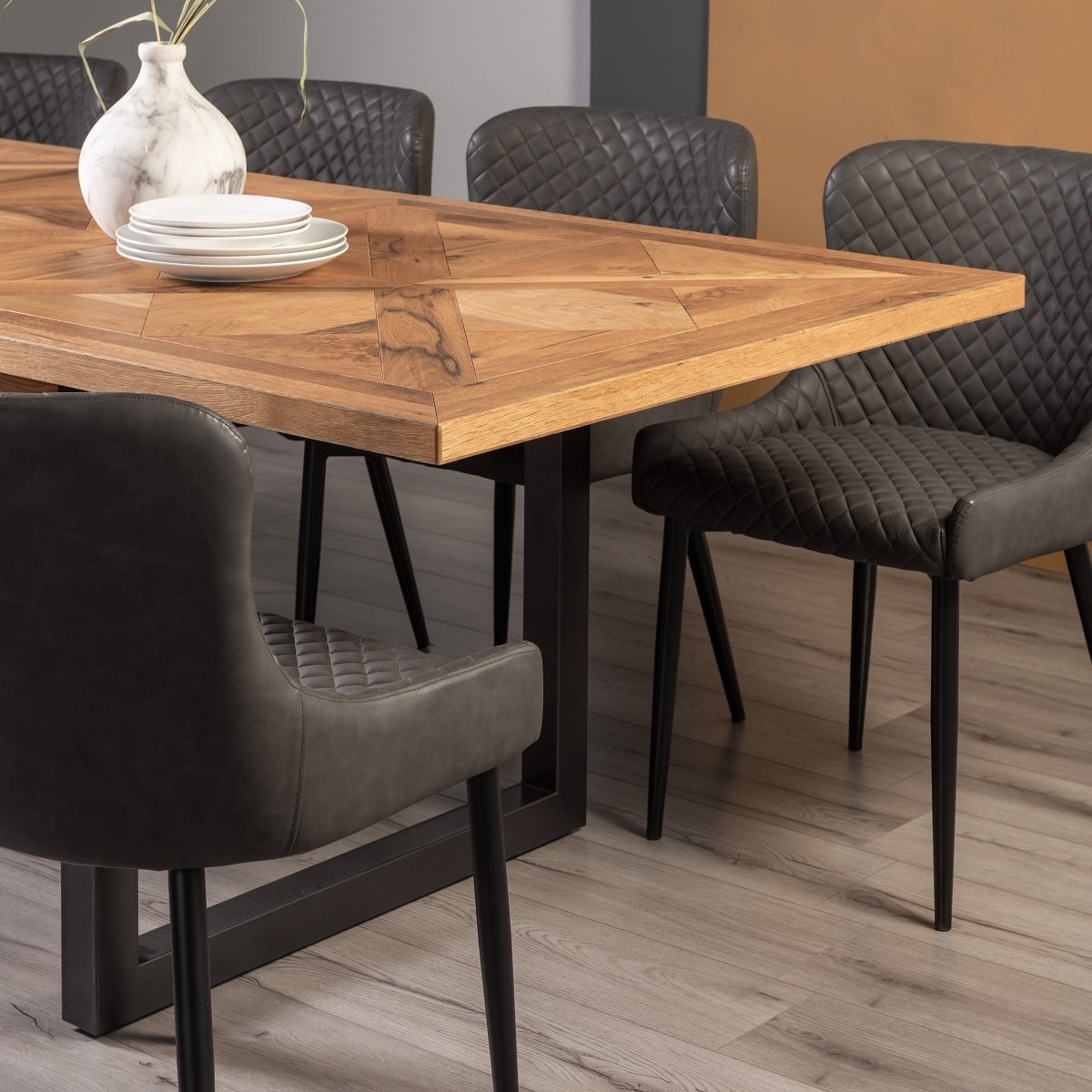 Indus Rustic Oak 6-8 Seater Extendable Dining Table & 6  Cezanne Dining Chairs