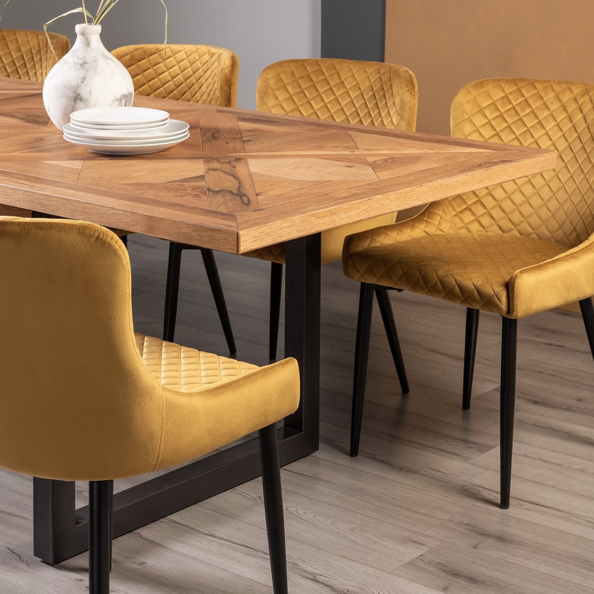 Indus Rustic Oak 6-8 Seater Extendable Dining Table & 6  Cezanne Dining Chairs