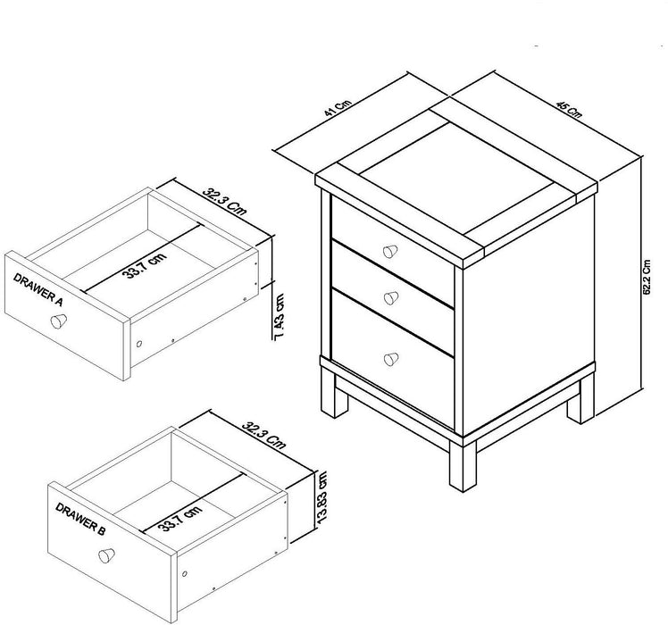 Atlanta Oak 3 Drawer Nightstand