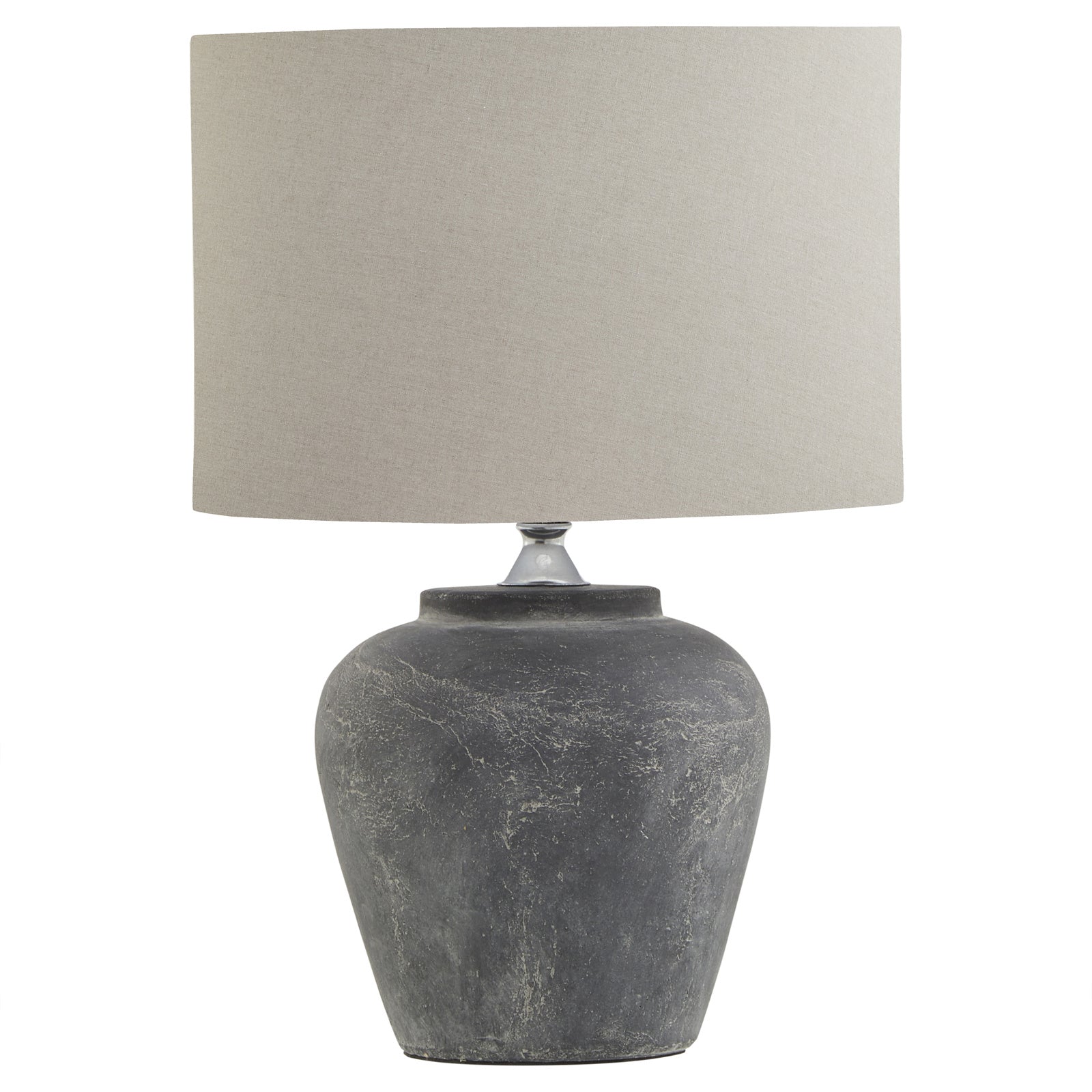 Amalfi Grey Round Table Lamp With Linen Shade