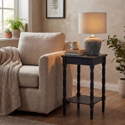 Amalfi Grey Round Table Lamp With Linen Shade
