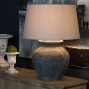 Amalfi Grey Round Table Lamp With Linen Shade