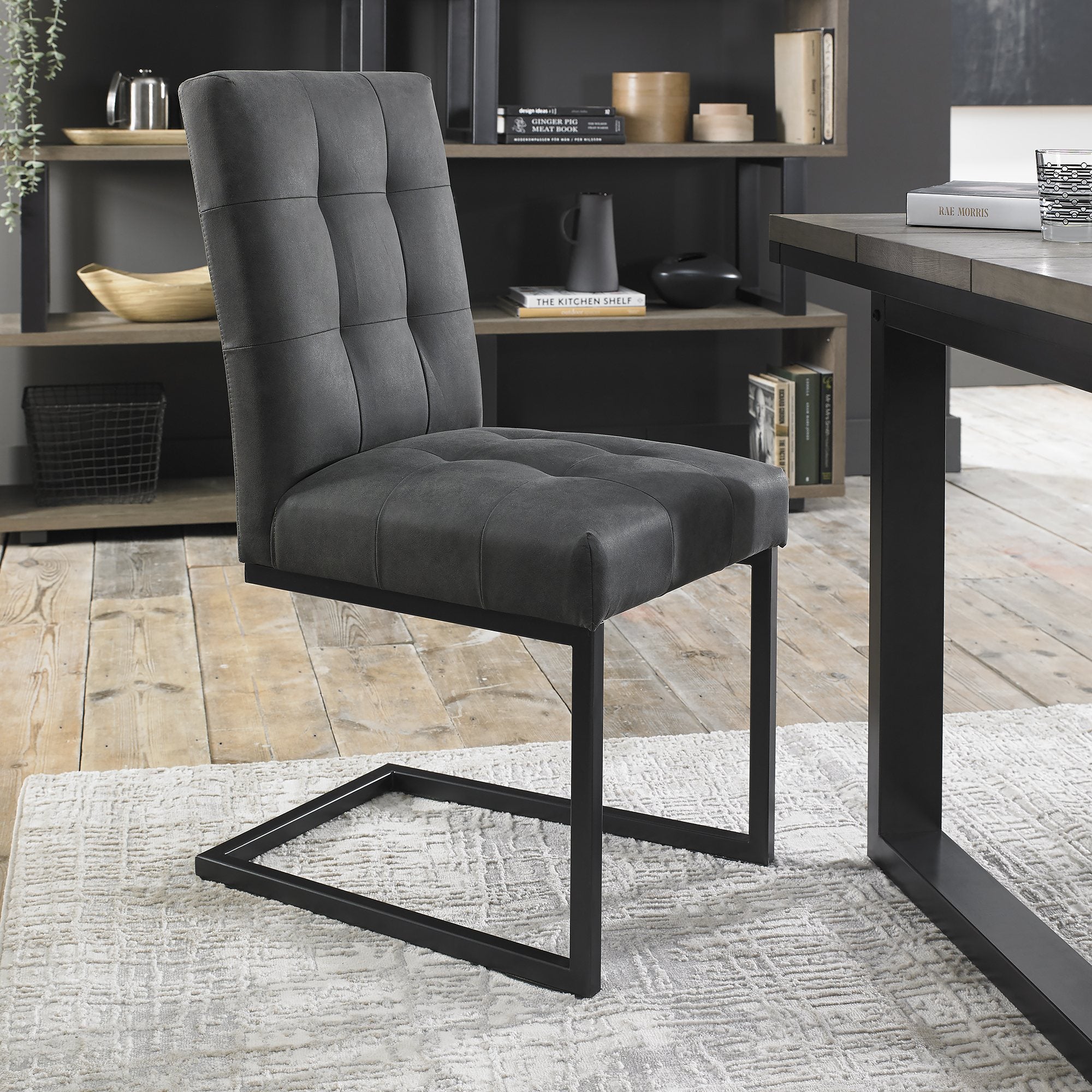 Indus Uph Cantilever Chair - Dark Grey Fabric