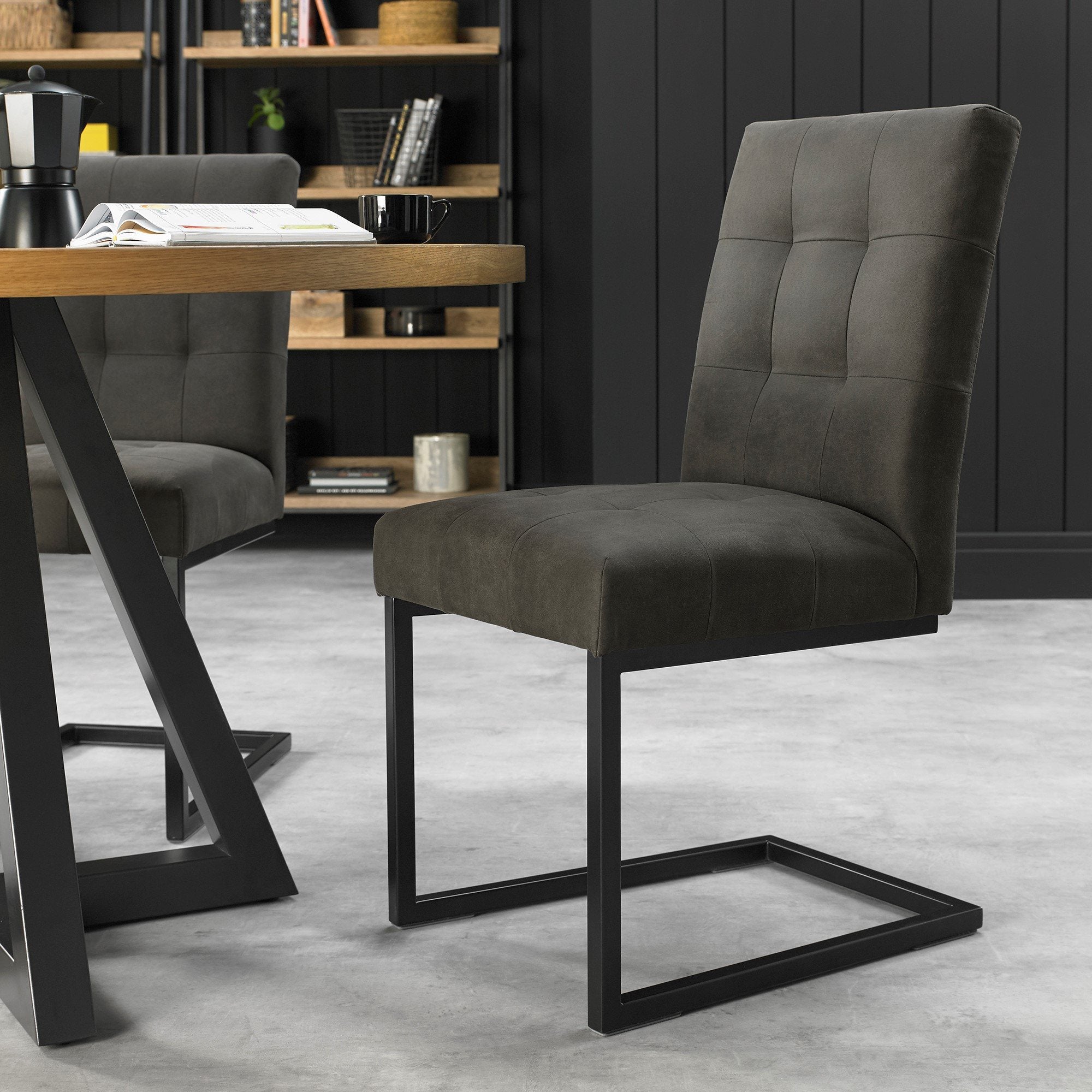 Indus Uph Cantilever Chair - Dark Grey Fabric