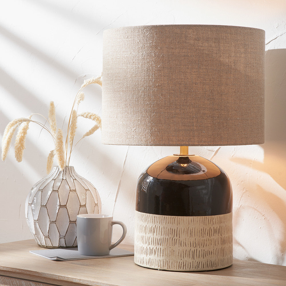 Black and Natural Stoneware Table Lamp/shade