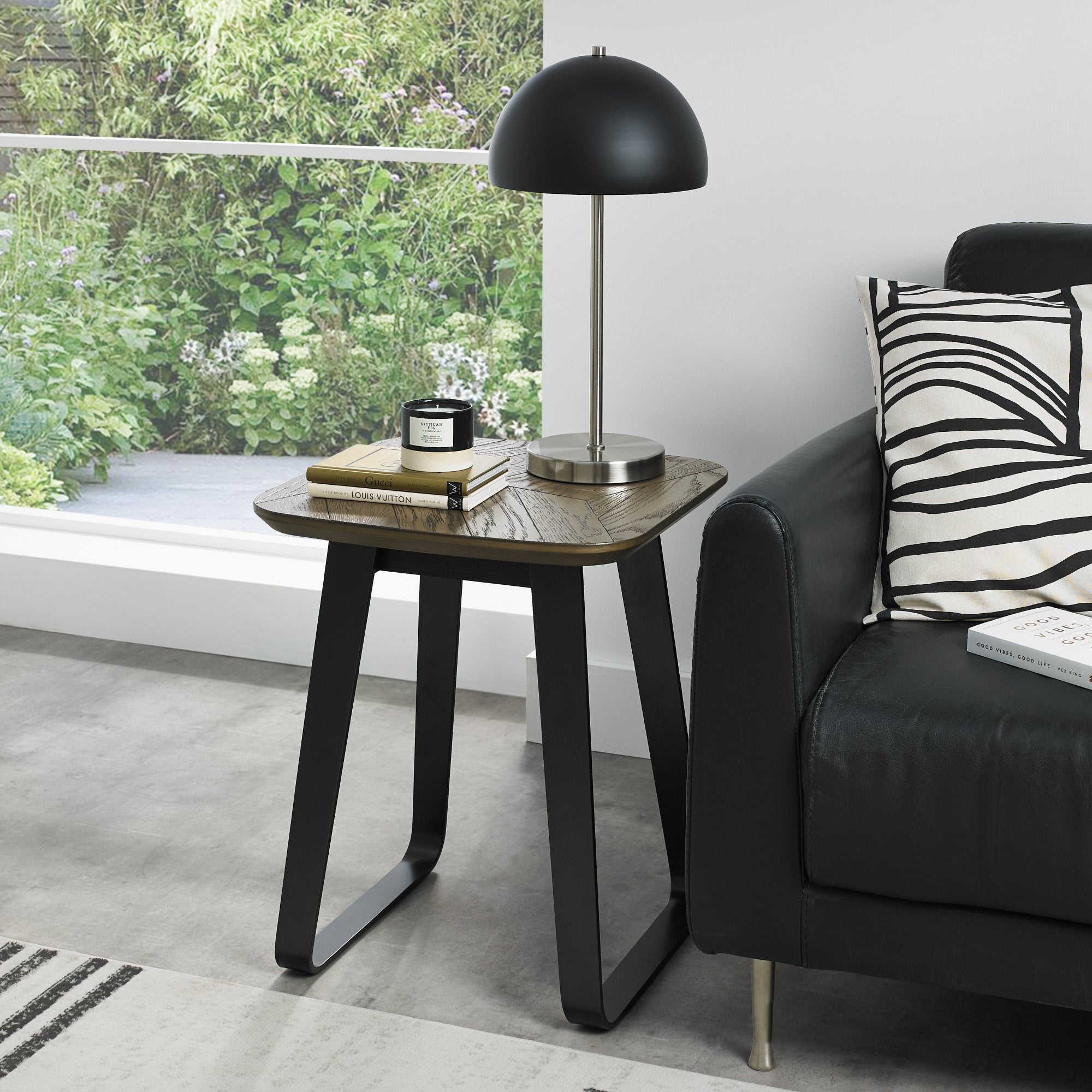 Emerson Rustic Oak & Peppercorn Square Lamp Table