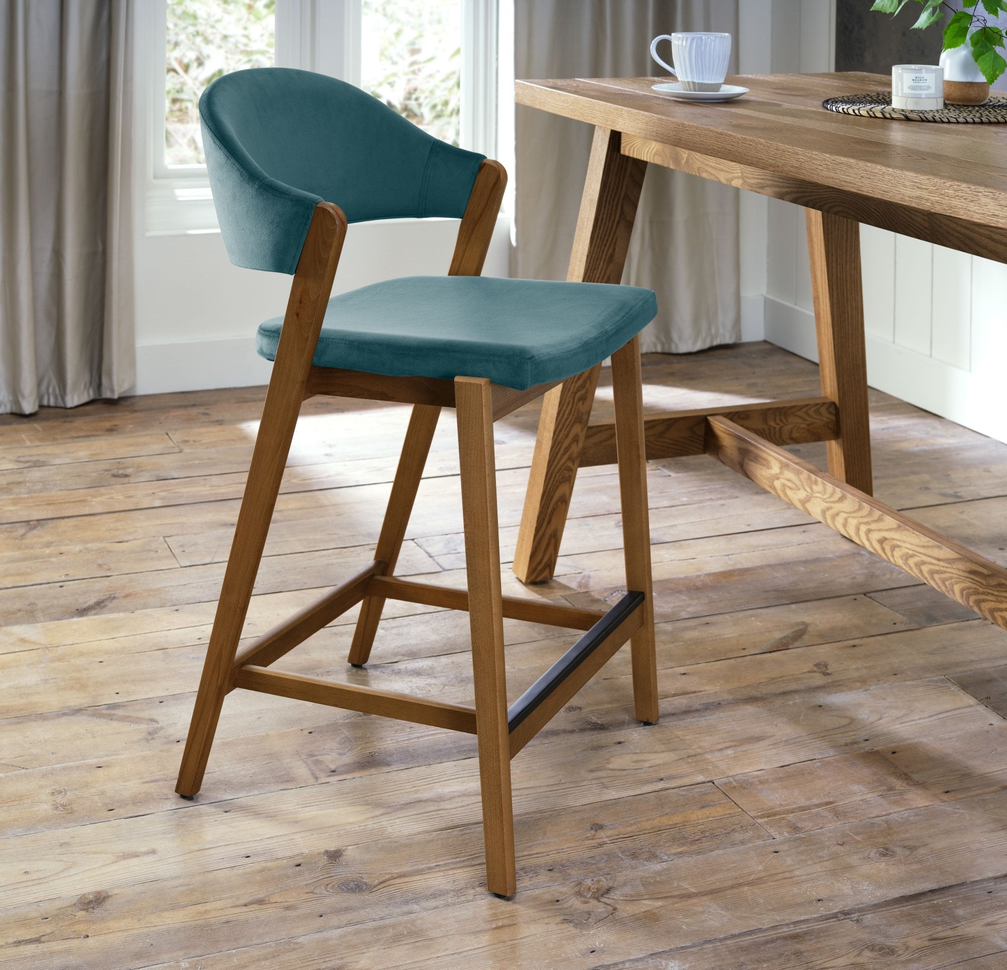 Camden Rustic Oak Upholstered Bar Stool