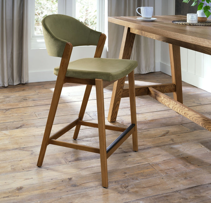 Camden Rustic Oak Upholstered Bar Stool