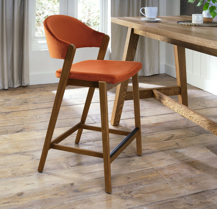 Camden Rustic Oak Upholstered Bar Stool