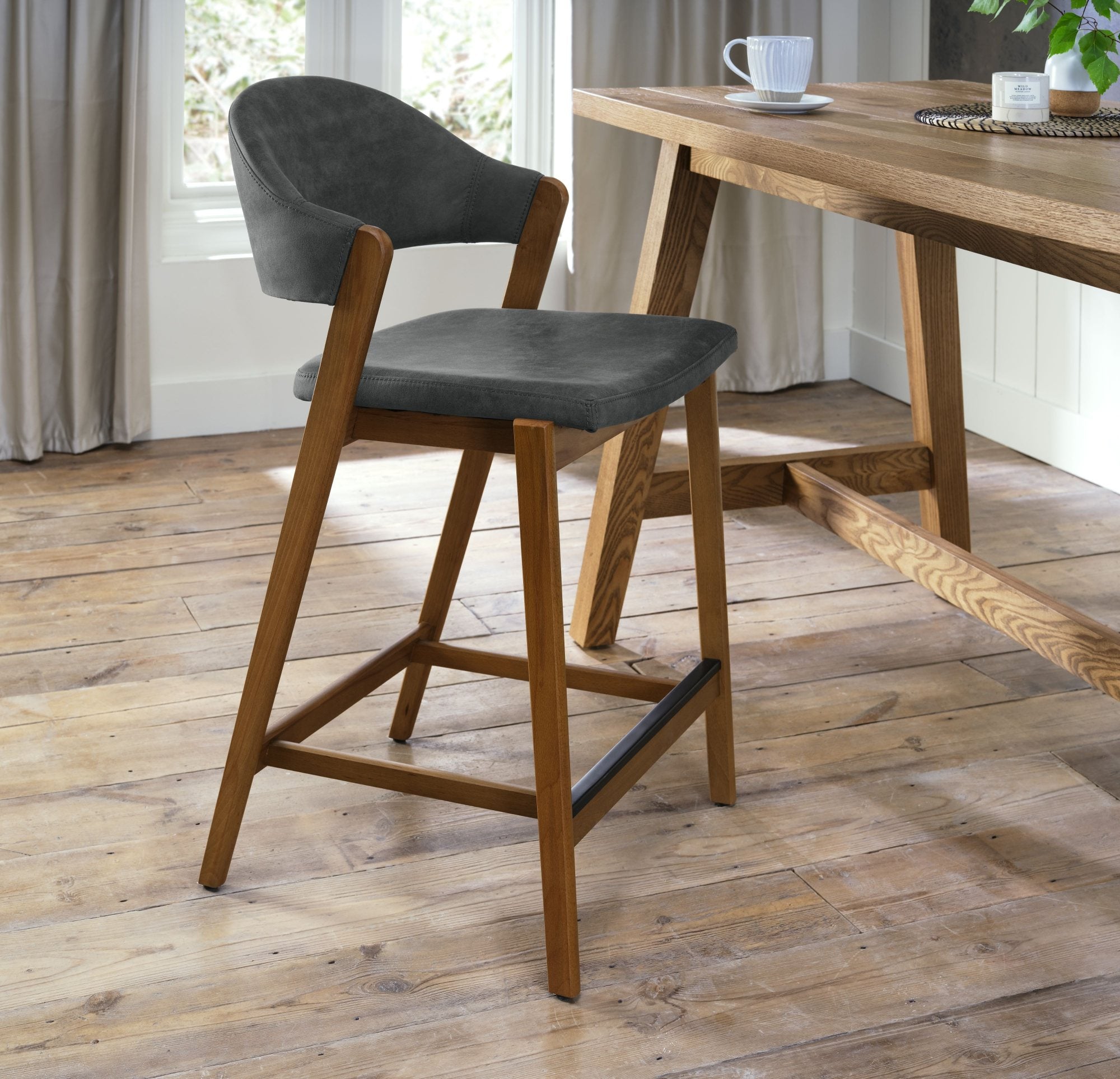 Camden Rustic Oak Upholstered Bar Stool