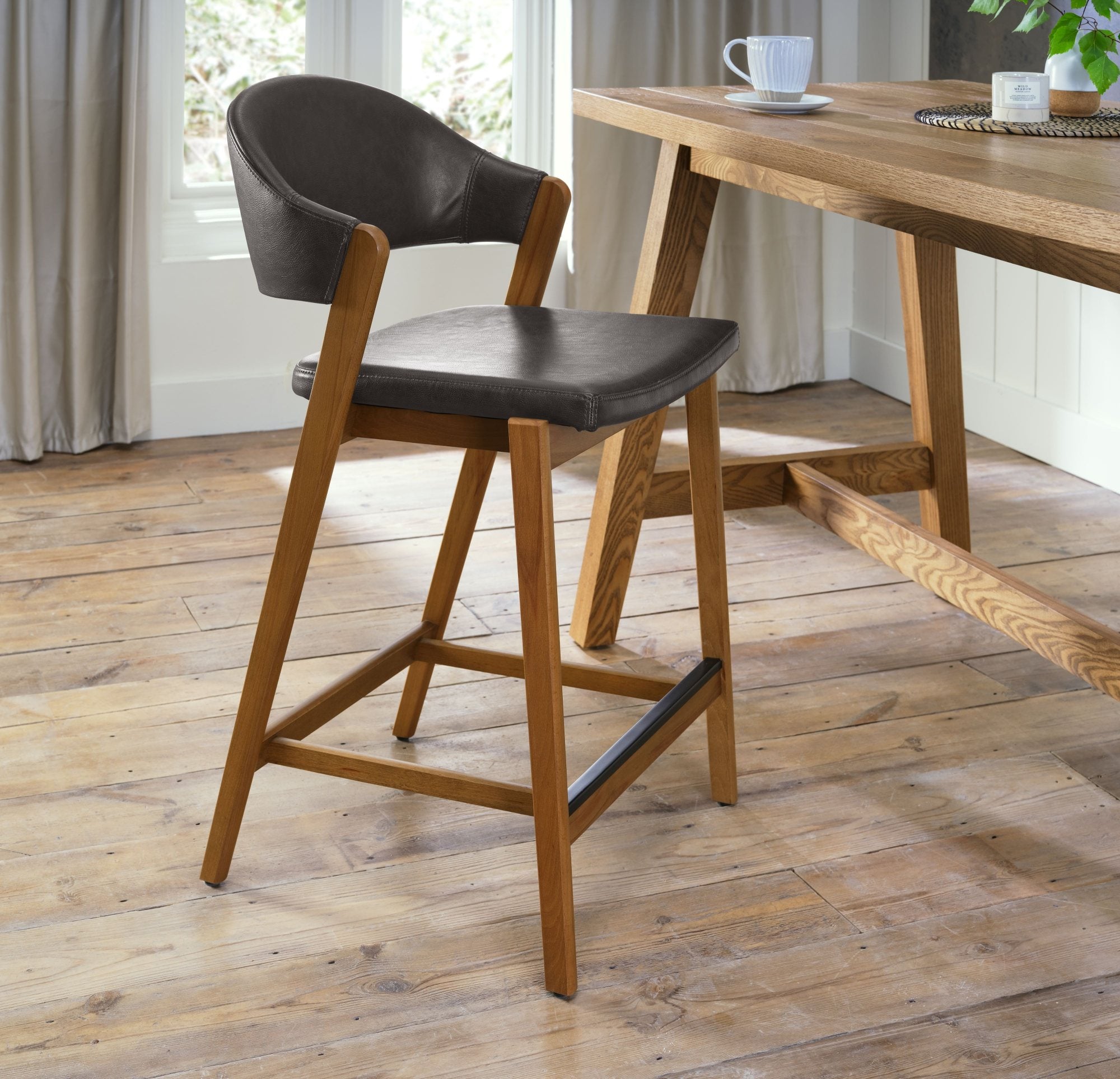 Camden Rustic Oak Upholstered Bar Stool