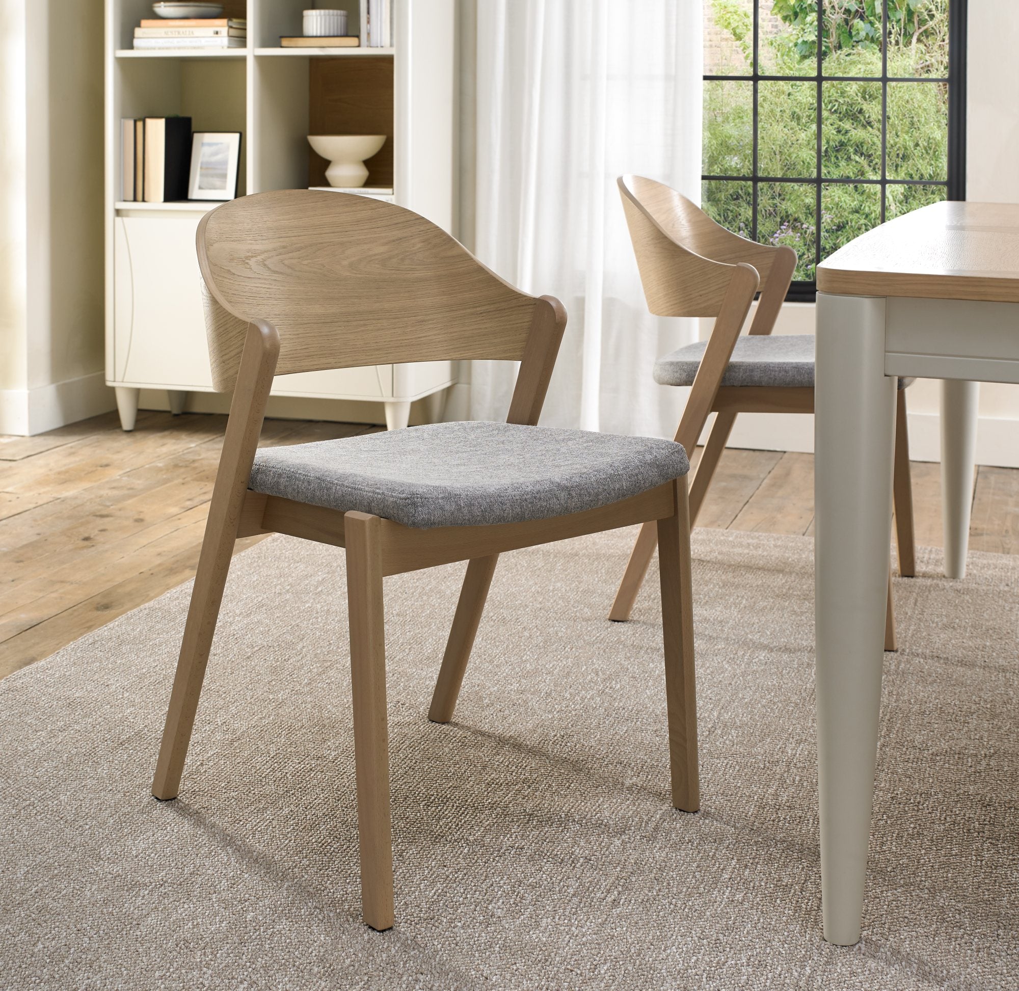 Vega Scandi Oak Ply Back Chair - Grey Fabric