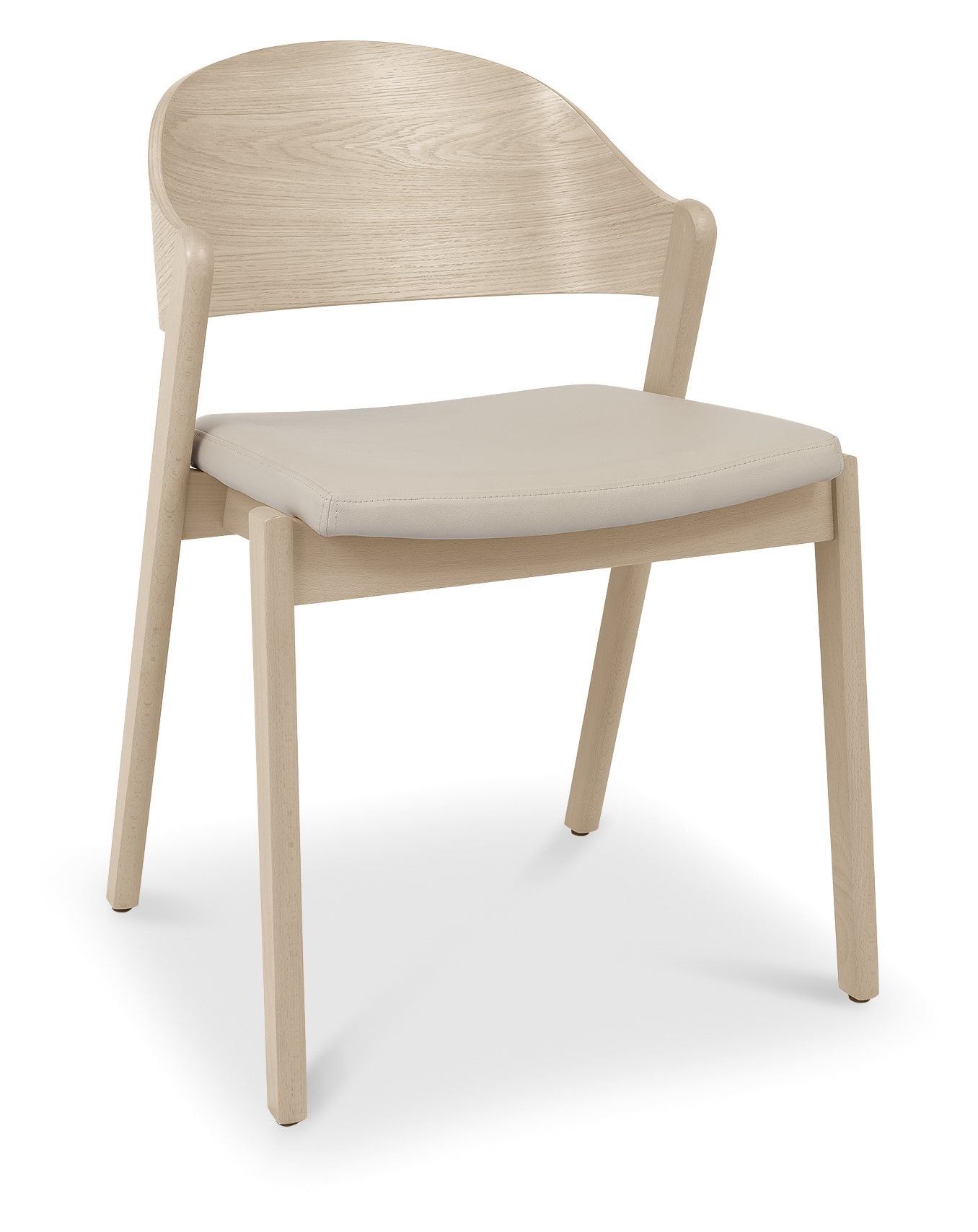 Vega Scandi Oak Ply Back Chair - Ivory Bonded Leather
