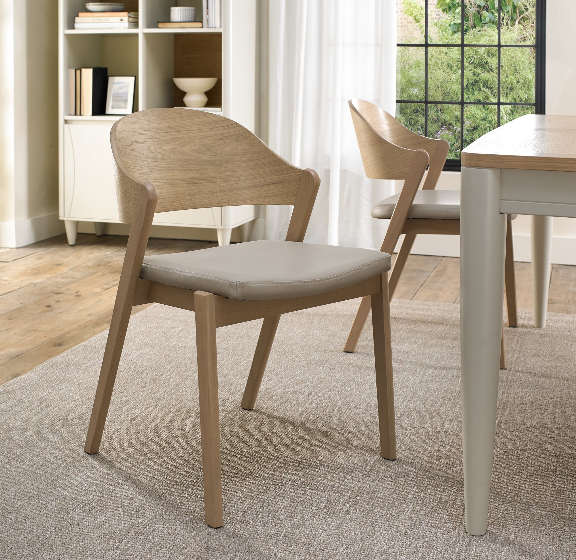 Vega Scandi Oak Ply Back Chair - Ivory Bonded Leather