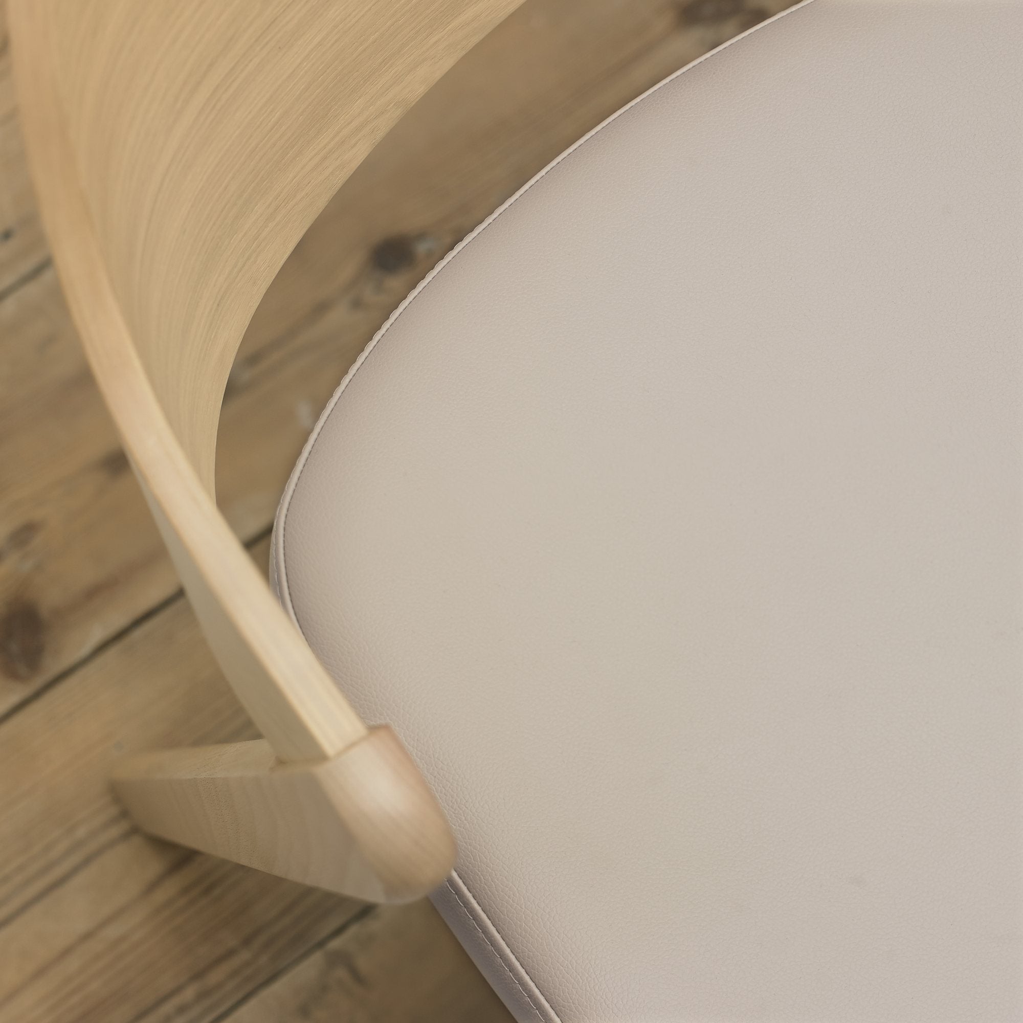 Vega Scandi Oak Ply Back Chair - Ivory Bonded Leather