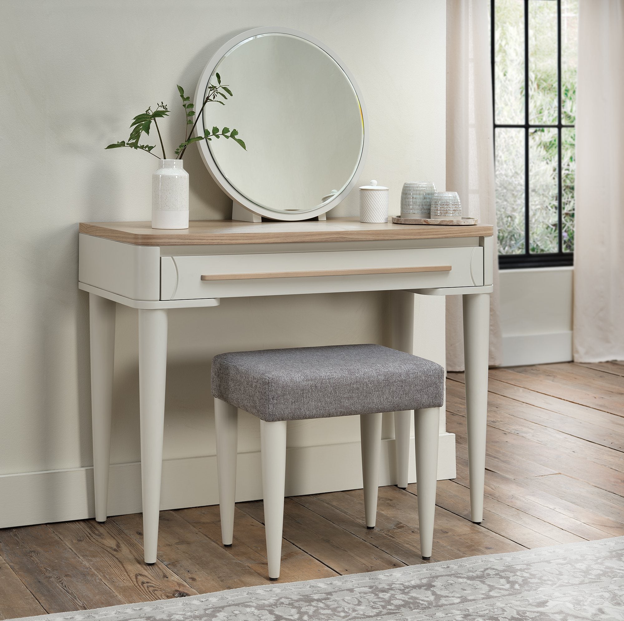 Larsen Scandi Oak & Soft Grey Dressing Table and stool ,mirror