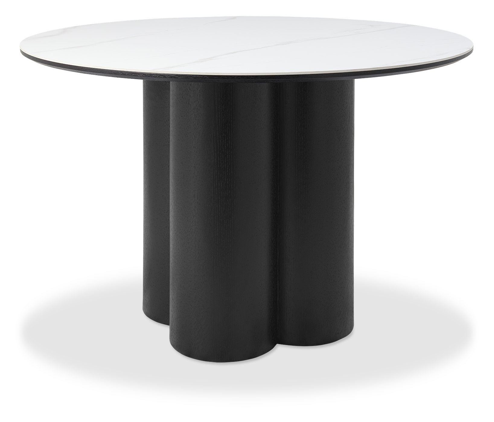 Warren Matt White Sintered Stone 4 Seater Table with Black Oak Veneer Pedestal