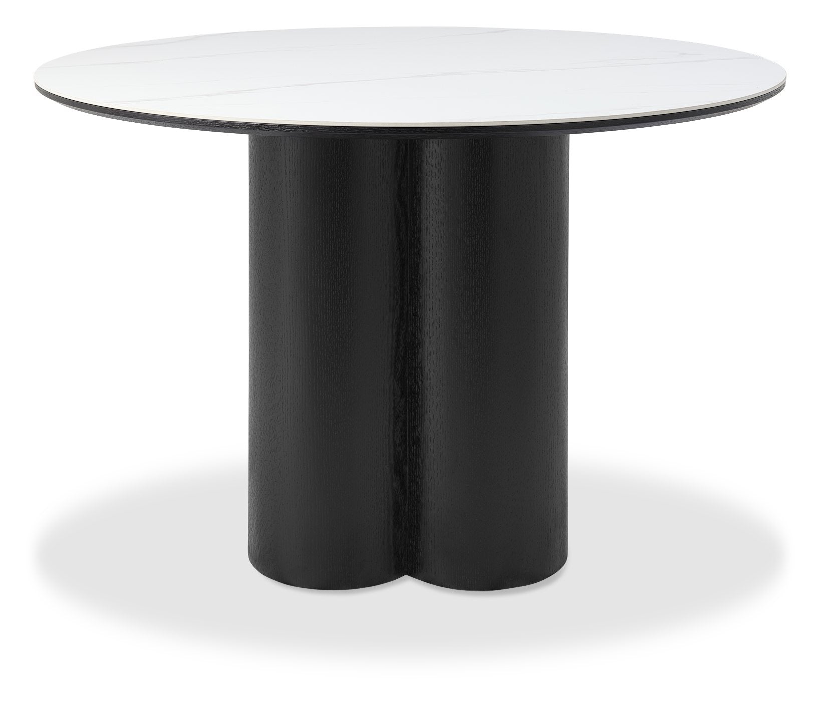 Warren Matt White Sintered Stone 4 Seater Table with Black Oak Veneer Pedestal