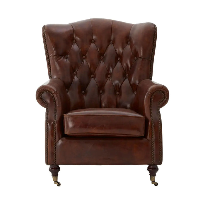 Victor Brown Leather Scroll Armchair