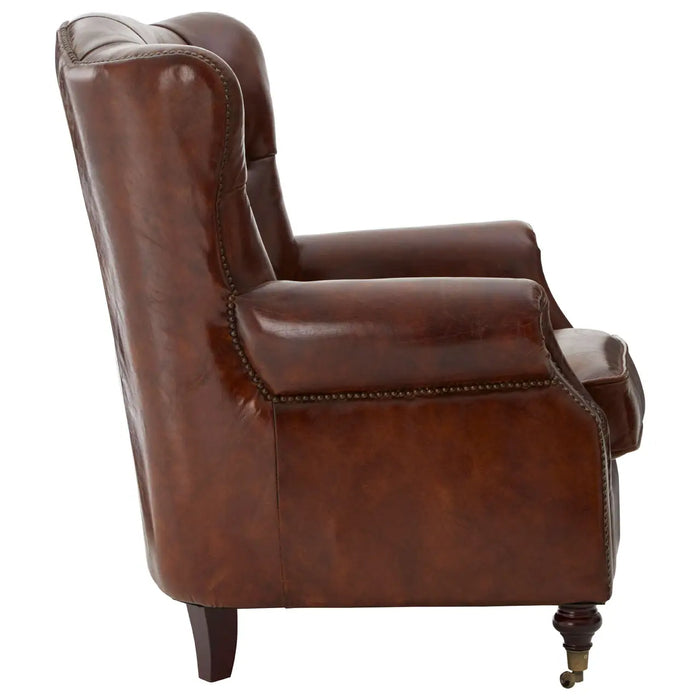 Victor Brown Leather Scroll Armchair