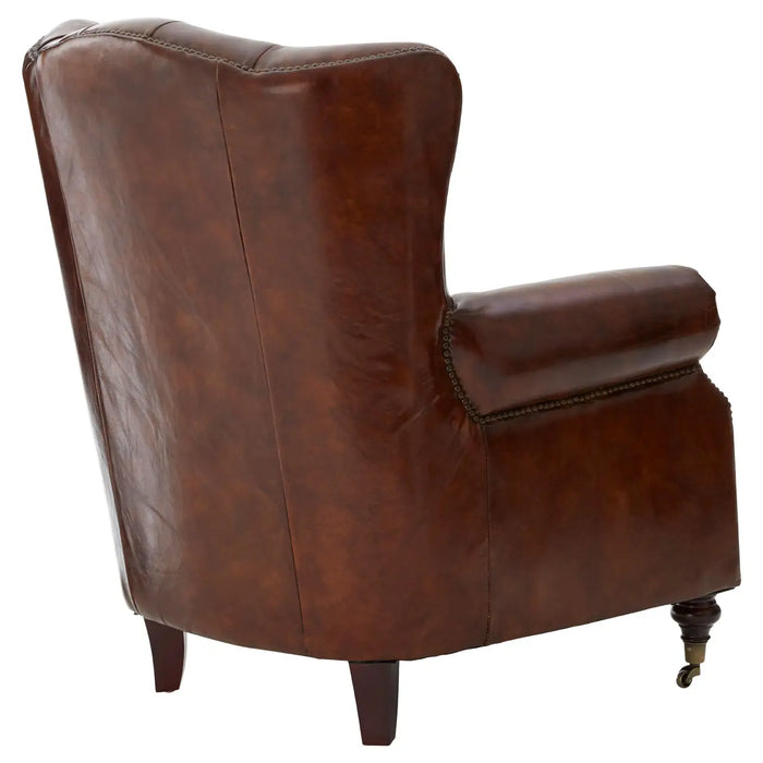 Victor Brown Leather Scroll Armchair