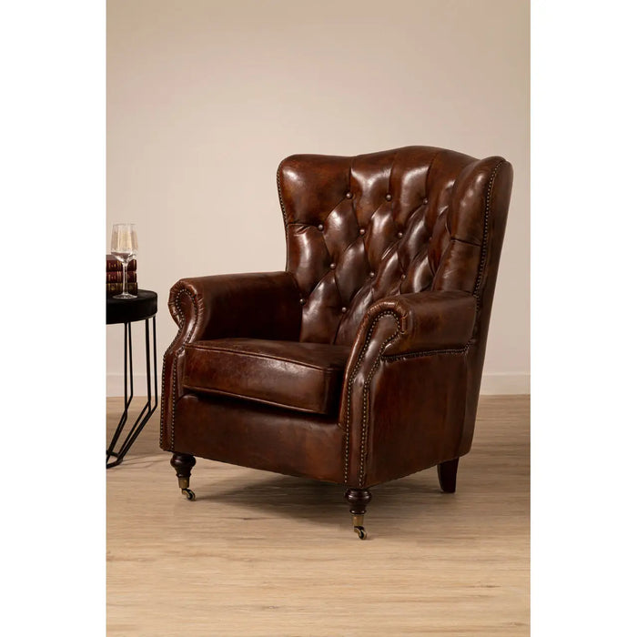 Victor Brown Leather Scroll Armchair