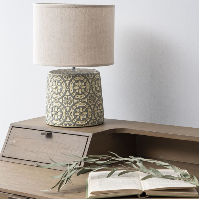 Vedder Cream Concrete Lamp With Geometric Pattern and Shade – E14 40W