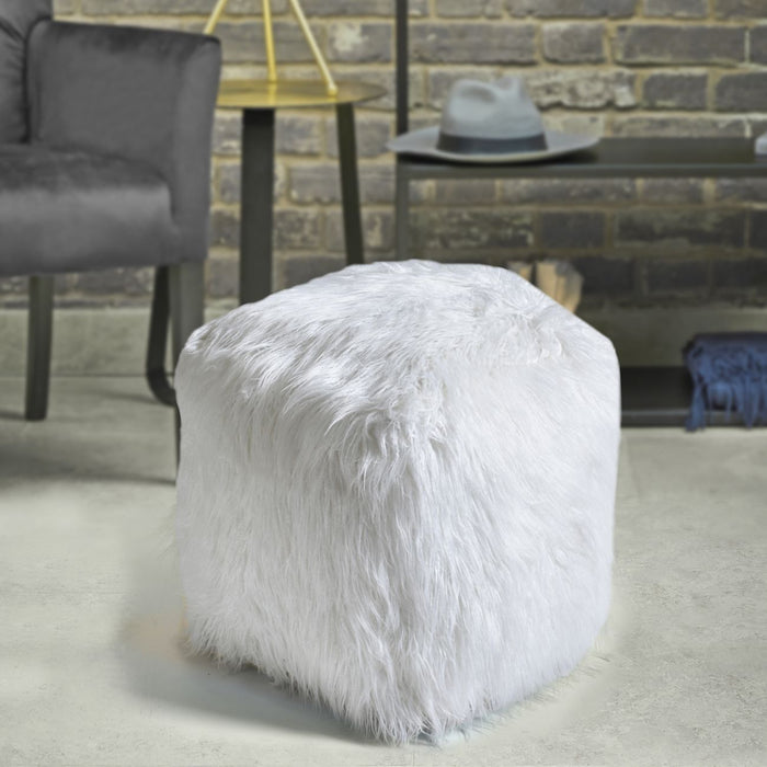 Isaba Hand Made Ivory Faux Leather Pouffe