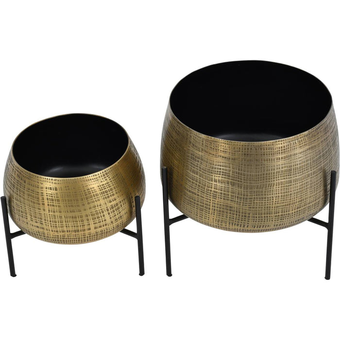 Clyde Tabletop Brass Set of 2 Planters on Black Stands