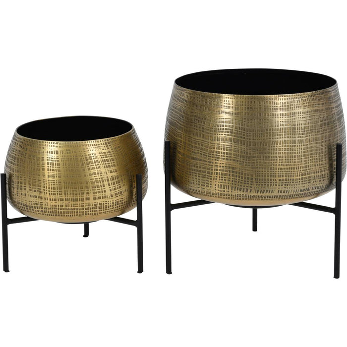 Clyde Tabletop Brass Set of 2 Planters on Black Stands