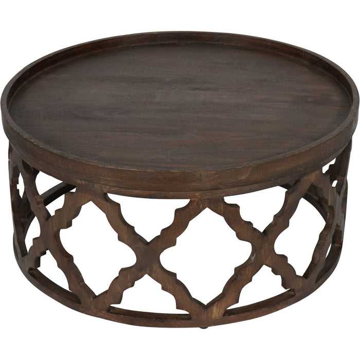 Kielder Solid Carved Wooden Coffee Table in Dark Brown