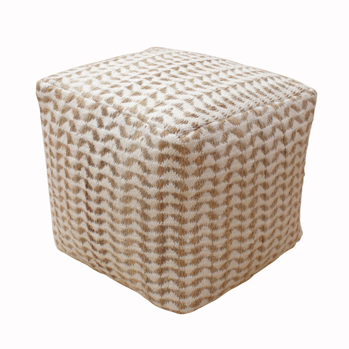 Basento Hand Woven Natural & Ivory 40x40cm Jute and Wool Pouffe