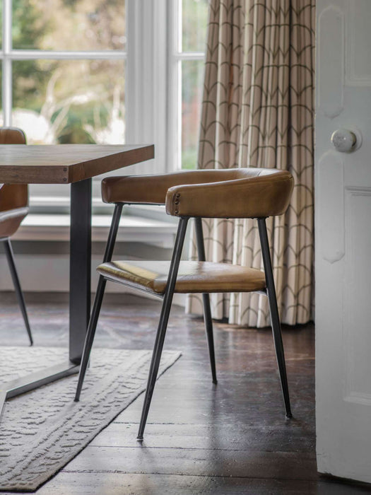 Pair Of Churchill Leather Dining Chairs in Cognac