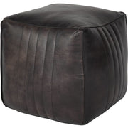 Cube Leather Pouffe in Charcoal