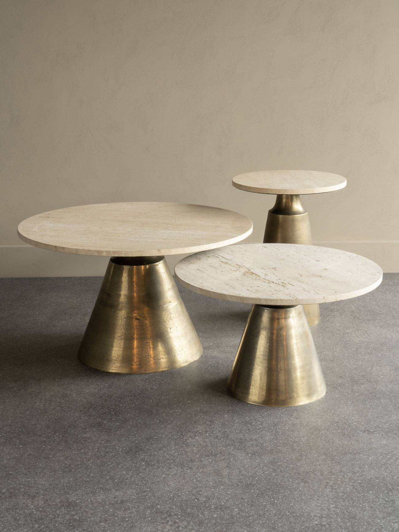 Large Antique Brass and Light Travertine Coffee Table  75cm