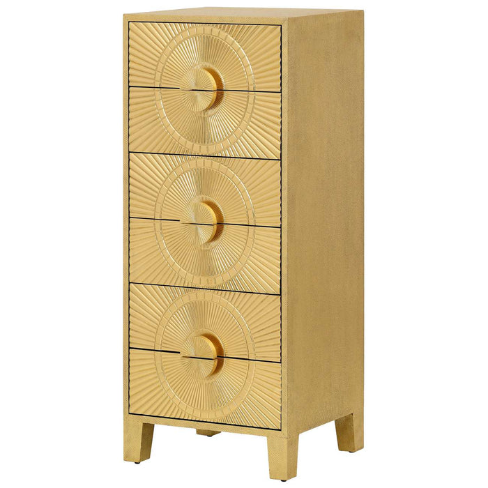 Coco Gold Embossed Metal Six Drawer Tall Boy